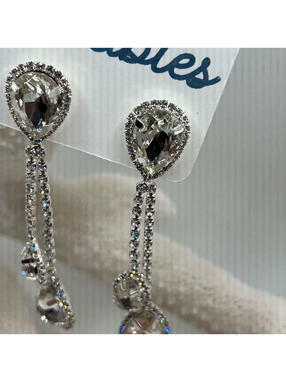 Sparkling Silver Crystal Drop Earrings